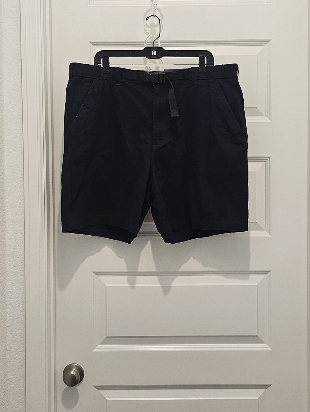 NWT Croft & Barrow Men's Size 40 Belted Flat Front Shorts Navy Blue Casual